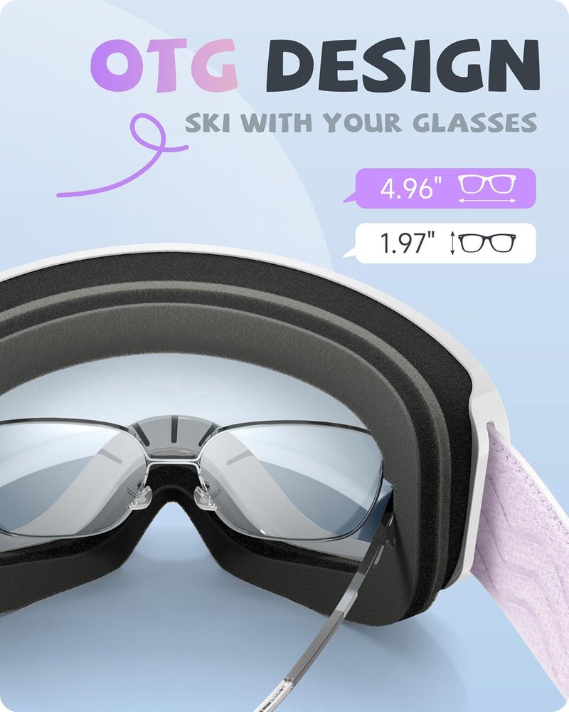 RIOROO Kids Ski Goggles for Boys Girls Aged 3-14, 100% UV Protection OTG Ski Goggles - Image 5